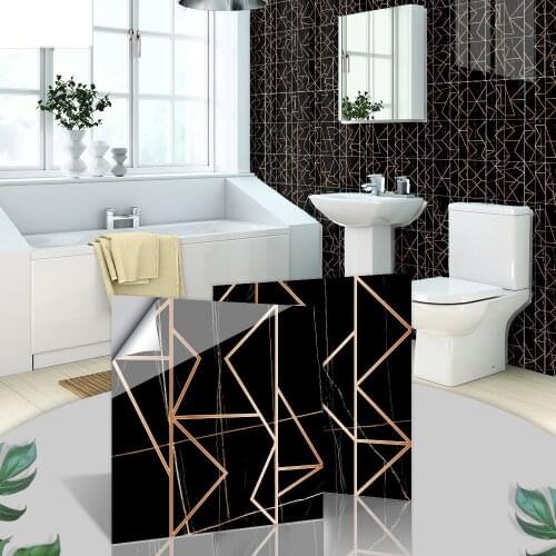 Art gold line black tile stickers Stair wall glue-free self-adhesive deco wallpaper Bathroom moisture-proof waterproof sticker