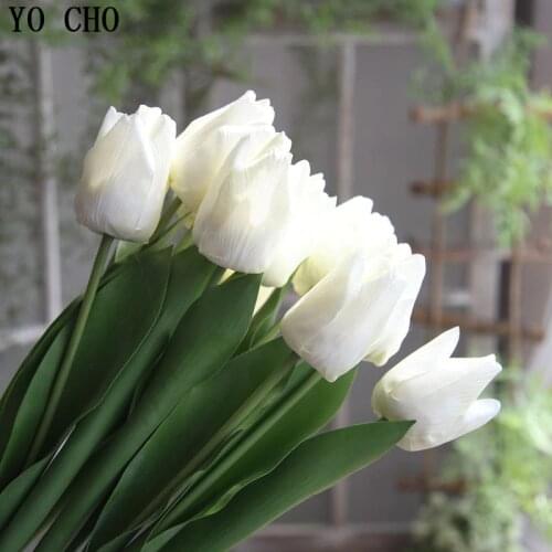 YO CHO High Quality 3D Print Tulip Simulation Flower Real Touch Fake Flowers Wedding Flowers Home Decor Bouquet Fake Decorative