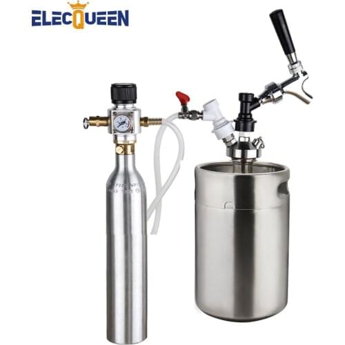 Beer Keg 5l,Pressurized Mini Growler Kit with 90 PSI Co2 Charger & 0.6L Co2 Soda Bottle Cylinder,U.S Standard Beer Tap Dispenser