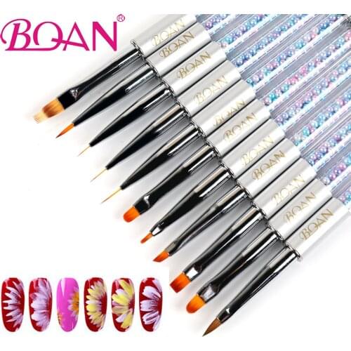 BQAN 11Pcs Nail Brush Acrylic Drawing UV Gel Brush Liner Painting Pen For Nails Gradient Rhiestone Handle Nail Art Tools