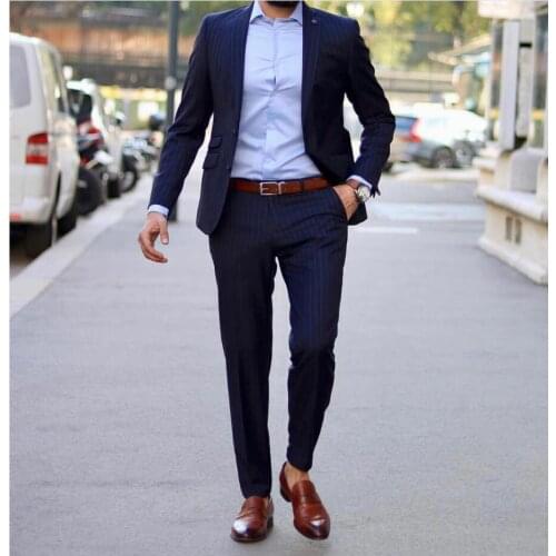 Custom Pageant Stripe Men Suit Blazers For Party Prom 2 pcs Jacket With Pants Groom Wedding Suits Slim Fit Best Man Mens Tuxedos