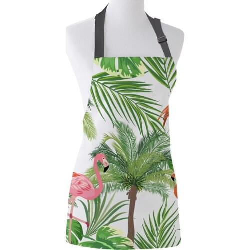 Kitchen Apron Nordic Flamingo Tropical Leaves Adjustable Bib Canvas Aprons For Women Cooking Baking Restaurant Apron Pinafore