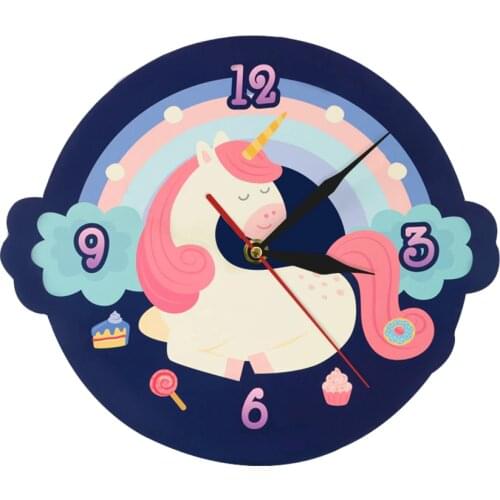 Cute Sweet Dream Unicorn Shaped Wall Clock Cartoon Unicorn With Colorful Rainbow Girl Room Clock Wall Watch Nursery Wall Decor