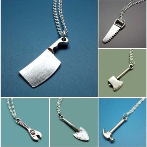 Fashion Mens Womens Mini Tools Wrench Axe Hammer Scissor Saw Pendant Charms Chain Necklace Jewelry