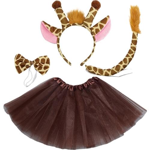 Giraffe Costume Set Animal Ears Nose Tail and Bow Tie Fancy Dress Cosplay Props Accessories for Kids Halloween Party Celebration