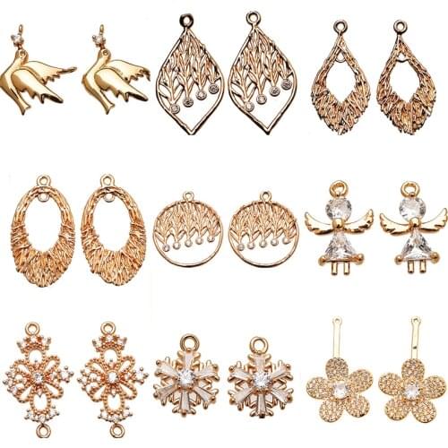 Newest 4pcs/lot sparking Zircon KC Gold Color Charms Pendants Dangle Bib Charms Earring Diy Handmade Jewelry Making Materials