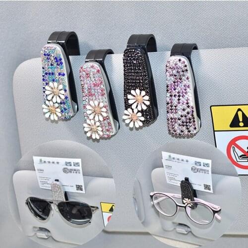 Originality Daisy diamond spectacle rack automobile business card female Flower silicone material Car Diamond Interior Supplies