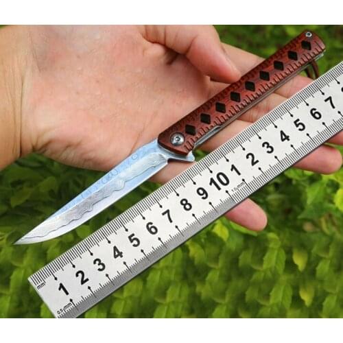 Damascus steel folding knife high hardness outdoor pocket EDC jungle hunting camping survival kitchen knife multifunctional tool