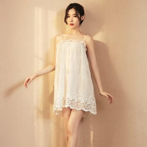 Ladies Sexy Embroidered Lace Pajamas Nightdress Sets Sexy Nightwear Erotic Porno Babydoll Dress Cute Sleepwear Women Dress White