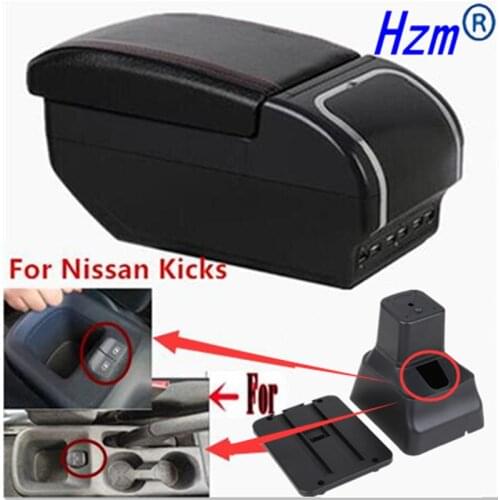 For Nissan Kicks Armrest Box 2016-2021 Central Console Storage Box Ashtray Cup Holder PU Leather USB Charging Rotatable