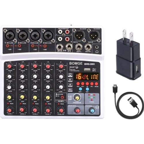 6 Channels Audio Mixer Portable Sound Mixing Console USB Interface Record MP3 Computer Input 48V Phantom Power 16 DSP Effects