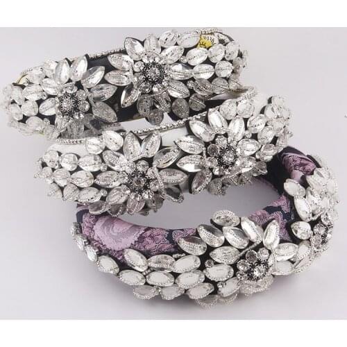 Transparent crystal big flower sponge headband Colorful Gem Baroque Headbands For Women Crystal Luxury Hair Accessories 850