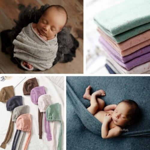 Newborn Photography Props Colorful Spot Baby Photo Blankets Strenched Wraps Soft Blankets Baby Hats Infantil Photo Accessories