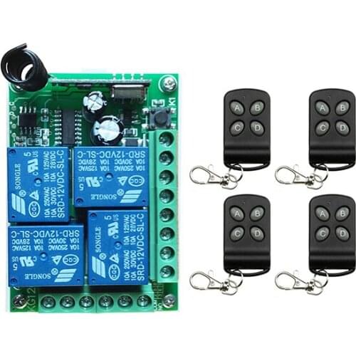 DC12V 4CH Relay 10A RF Wireless Remote Control Switch System Receiver & Transmitter Wireless Lighting Switch For Smart Home