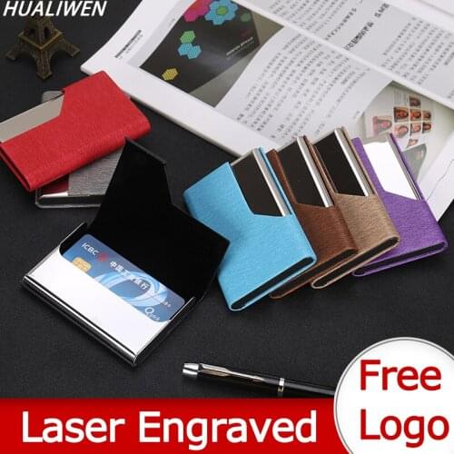 Laser Engraved LOGO Luxury Business Card Case Mens Creative Aluminum PU Case Cover Credit Card Business Card Holder Wallet