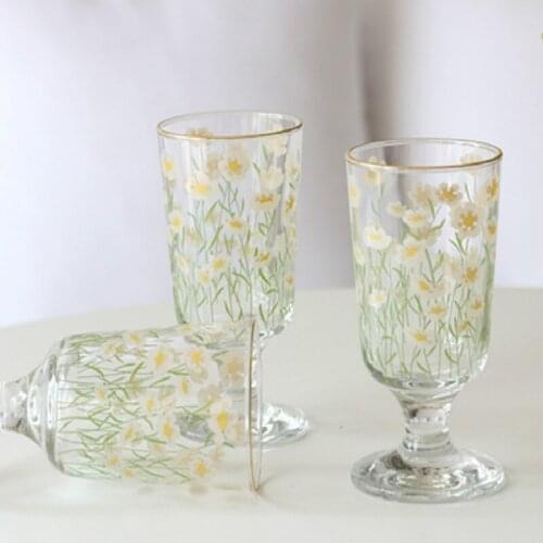 280ml Vintage Chrysanthemum Whiskey Shot Glass Tulips Snifter Gold Foil Milkshake Vodka Glass Cup Multi-purpose Wine Set Goblet