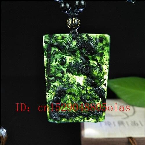 Certified Chinese Natural Black Green Jade Dragon Pendant Necklace Fashion Charm Jewelry Accessories Carved Amulet Gifts for Men