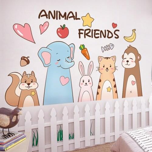 [SHIJUEHEZI] Elephant Cat Monkey Wall Stickers DIY Cartoon Animals Mural Decals for Kids Rooms Baby Bedroom Home Decoration