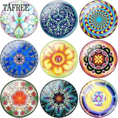 TAFREE Romantic Zan Mandala Flowered Pattern Picture Glass Cabochon Beads 12mm -20mm DIY Jewelry Components For Bracelets Rings