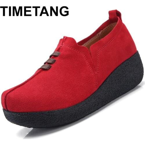 TIMETANG Plus Size 35-43 Women Flat Platform Coin Loafers Suede Leather Slip On Ladies Spring Shoes Flats Women Creepers Sneaker