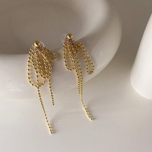 U-Magical Fairy Round Beads Bowknot Long Tassel Dangle Earrings for Women Statement Gold Party Earrings Jewelry Accessories