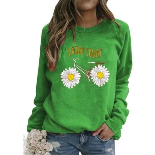 Women Autumn Casual Long Sleeve Sunflower Bike Print Blouse Sweatshirt Pullover Womens Clothing 2021
