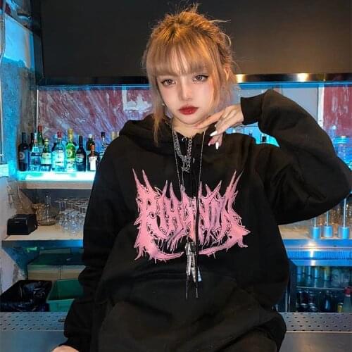 Harajuku Gothic Thorn Letter Hot Girl Anime hoodies Y2K women goth Hoody kawaii Streetwear Tops Hooded Female Oversized Hoodie