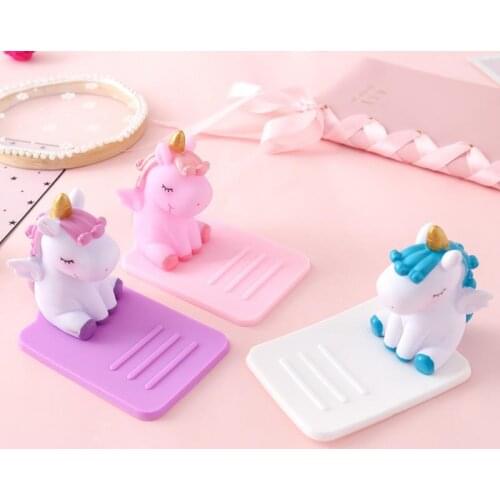 1pc Lovely Cartoon Unicorn Phone Stand Bracket Base Mobile Phone Holder Support Desk Decor Anti-slip Acution Figure Toys Gift