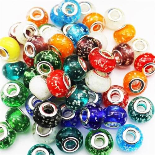 10Pcs Wholesale Luminous Glass Murano Big Hole European Beads Fit Pandora Bracelet DIY Necklace for Women Hair Jewelry Making