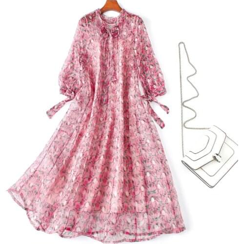 100% Real Silk Summer Dress 2020 Vintage Elegant Mini Dress Women Clothes High Quality Dresses Floral Korean Dress Vestidos MY