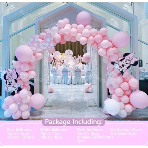 139pcs Disney Minnie Arch Garland Balloons Kit Baby Pink Latex Ballons Kids Girls Birthday Gifts Holy Baby Shower Party Decors