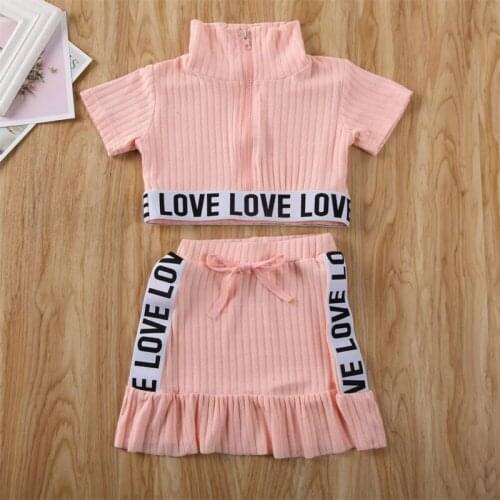 CANIS Summer Toddler Kids Baby Girls Short Sleeve Letter Patchwork Tops T-shirt Skirts Outfits Clothes Tracksuit 2PCS