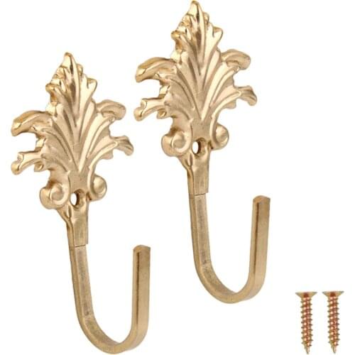 2Pcs Vintage Maple leaves Curtain Tieback Tassel Hooks Door Wall Hook Golden Wall Hook Color