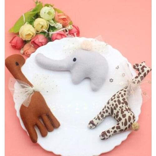 5pcs/lot New Arrived Fabric Animal Patches Cartoon Gauze Bow Elephant/Giraffe Padded Appliques DIY Handmade Accessories