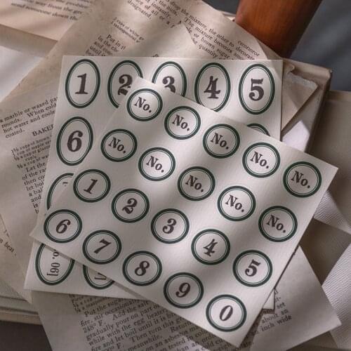 6 Sheets Retro Number Digital Decorative Writable Label Stickers for Craft DIY Scrapbooking Mark Album Envelope Seal