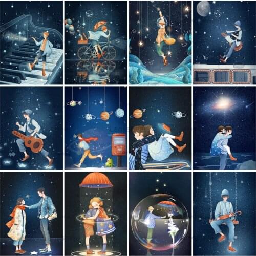 5D Diy Diamond Painting Mosaic Cartoon Boy and Girl Art Picture Full Round Square Drill Moon Starry Sky Embroidery Home Decor