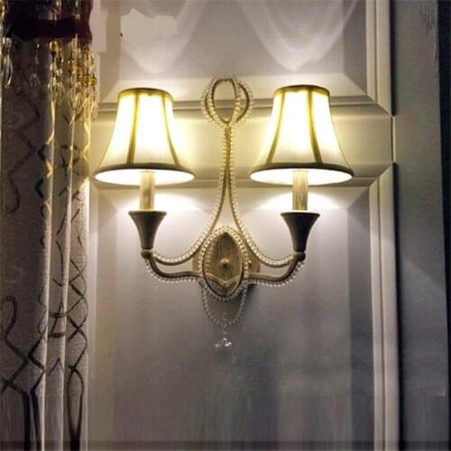American wall lamp crystal iron retro bedroom bedside villa led lamp European personality single double head wall light LO7296