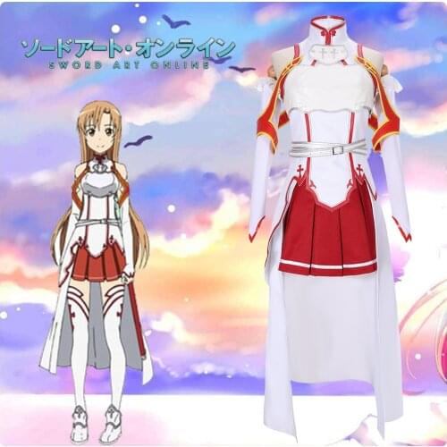 Anime Sword Art Online Asuna Yuuki Dress Cosplay Costumes Uniform for Halloween SAO Asuna Battle Suit Outfits Full Set