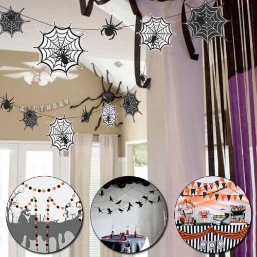 Halloween Paper Banners Spider Bat Horror Skull Pumpkin Crow Flag Garland Decor Halloween Party Accessories Props Flags