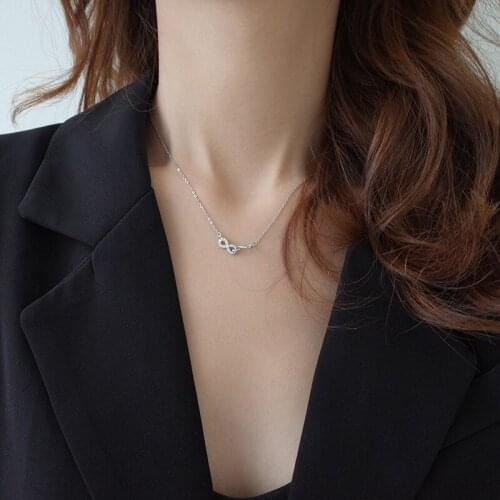 ModaOne Bowknot Infinity Cubic Zirconia Silver Color Clavicle Chain Necklace For Women Ladies Luxury Korean Dainty Jewelry Gifts