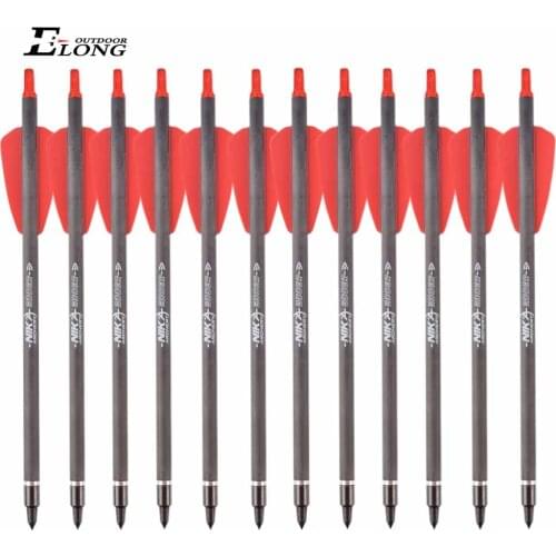 ELONG 7.5" R9 Crossbow Bolts Carbon Arrows 2" Red Vanes with 100grain Broadhead SP350 for Hunting Shooting Targeting