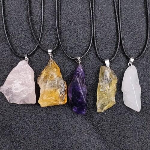 FYSL 10 Pcs Silver Plated Irregular Shape Many Colors Crystal and Stone Pendant Rope Chain Necklace Trendy Jewelry