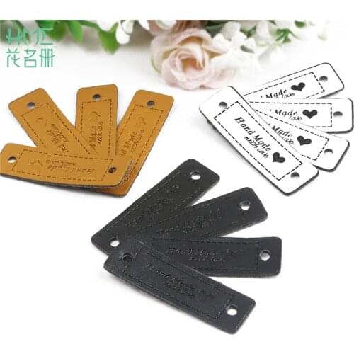 Hot Sale 12pcs/lot Approx 5x1.5cm Handmade With Love Leather Labels Tags For DIY Garment Shoes Bag Clothes Sewing Accessories
