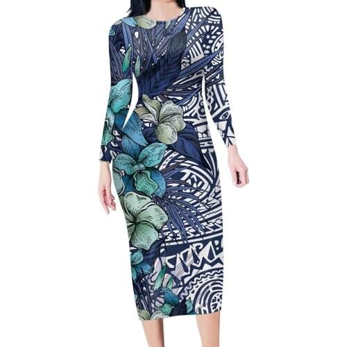 HYCOOL Dresses For Women 2021 Elegant Tropical Flower Hawaiian Polynesian Tribal Print Ladies Plus Size Casual Clothes Winter