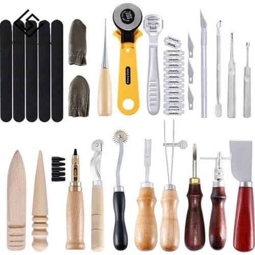 48pcs Leather Sewing Tools DIY Carving Working Stitching Craft Kit Leather Accessories For Beginner Leather Craft Tools Supplies