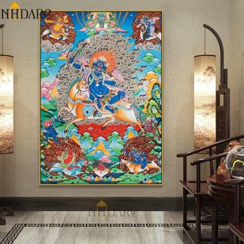 Yamantaka Buddha Religious Belief Thangka Canvas Print Painting Poster Art Wall Pictures for Living Room Hallway Home Decoration