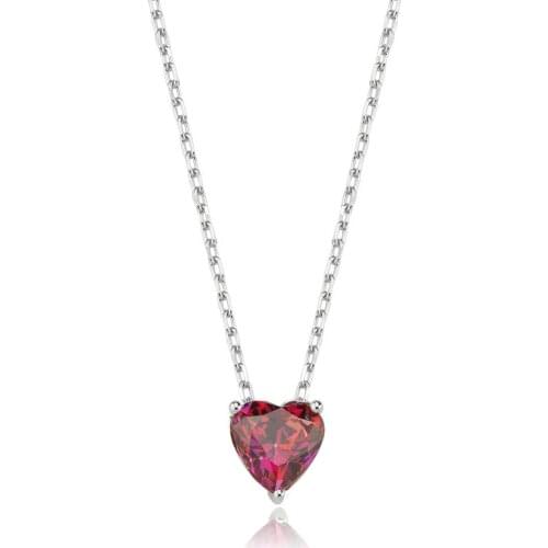 Valori Jewels 0.75 Carat, Zirconia Red Heart Gemstone, Rhodium Plated, Sterling Silver Necklace