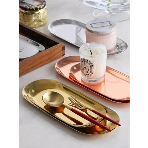 304 stainless steel snacks tray ellipse home use cups spoon storage container Europe style ins popular trays 7.5inch pigmented