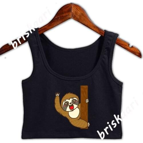 Sloth Crop Top Women Spring Autumn Novelty Round Neck Normal Anti-Wrinkle Top Funny Casual Customized Vest