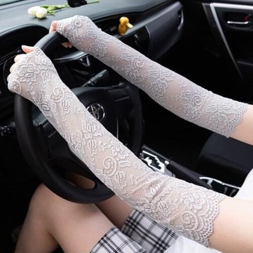 Summer Sunscreen Lace Arm Sleeve Women Arm Cover Fashion Classic UV Protection Ice Arm Cuffs Fingerless Driving Gloves